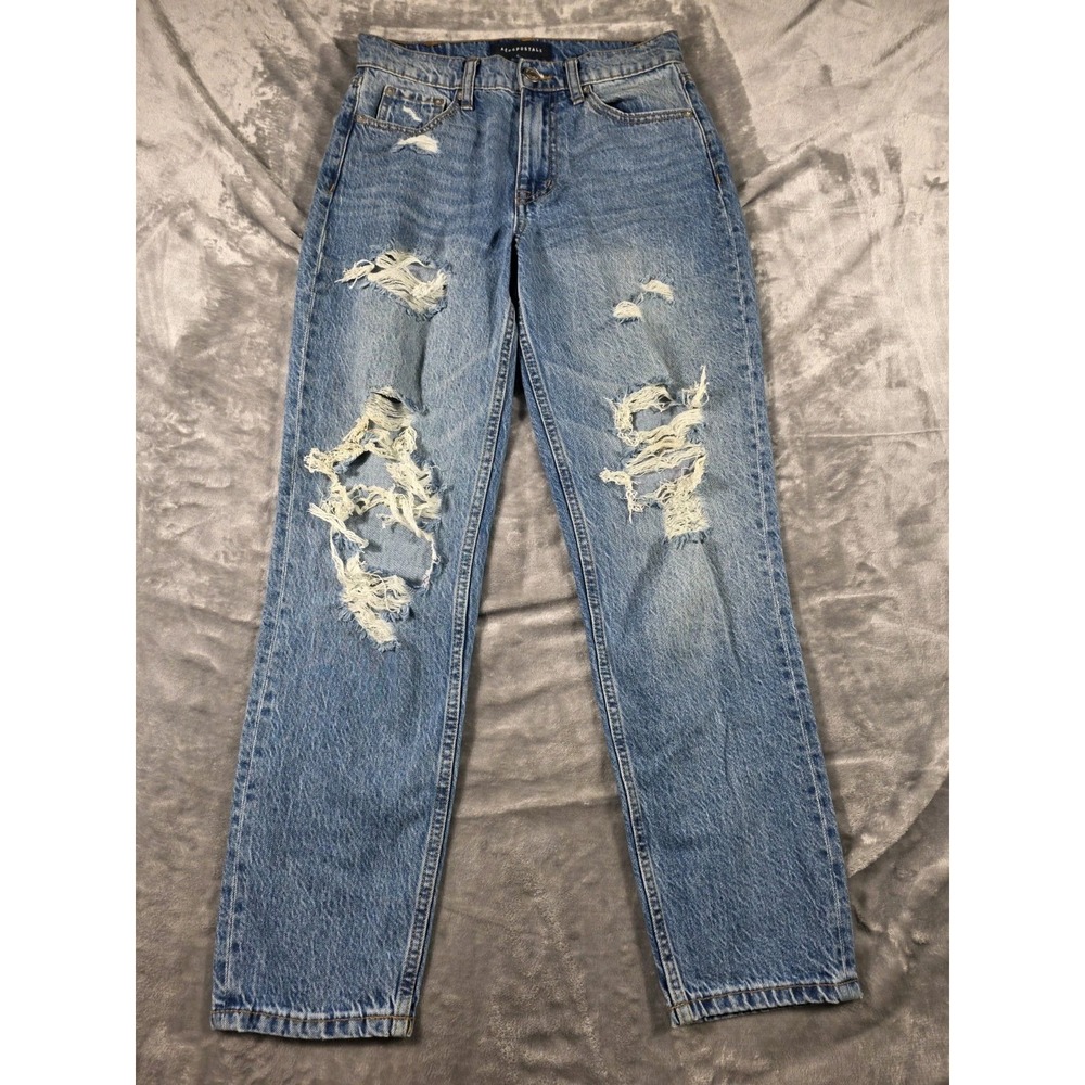 Aeropostale Mom Jean Women's Sizeโ 0 Blue Light Wash Mid Rise Distressed